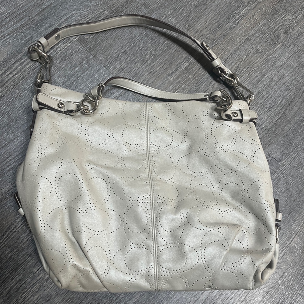Coach Cream Hobo Bag with Textured Leather